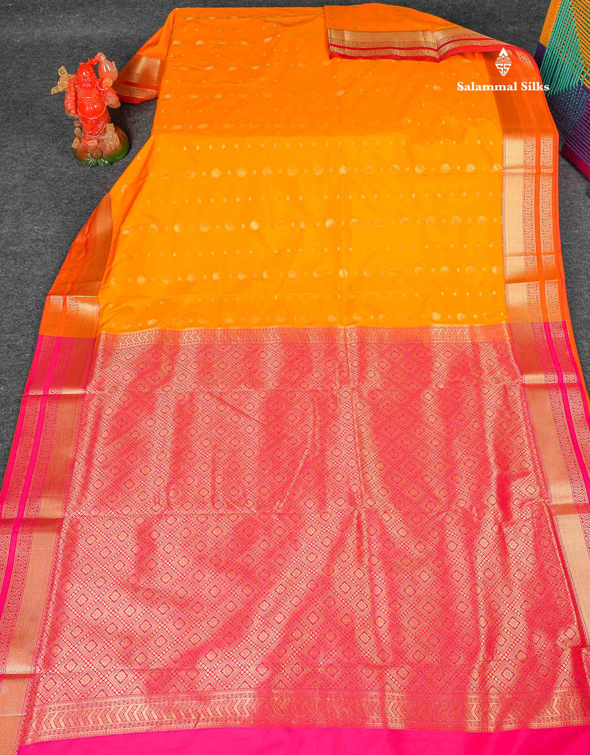 Semi Silk Saree - Mustard Yellow Colour Body Zari Butta With Traditional Border | 9.5 Yards 