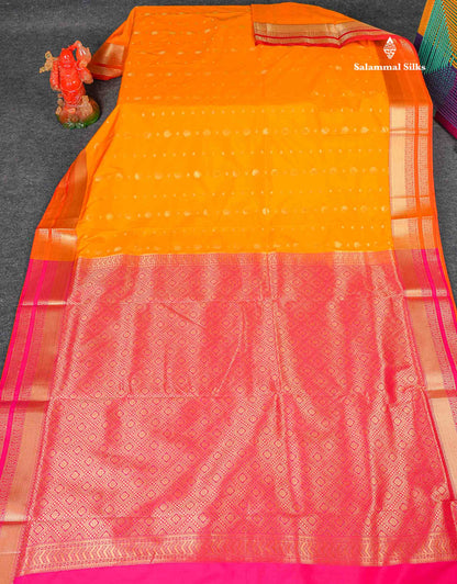 Semi Silk Saree - Mustard Yellow Colour Body Zari Butta With Traditional Border | 9.5 Yards 