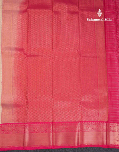 Beautiful Cream Traditional Vaira Oosi Semi Silk Saree With Pink Korvai Border