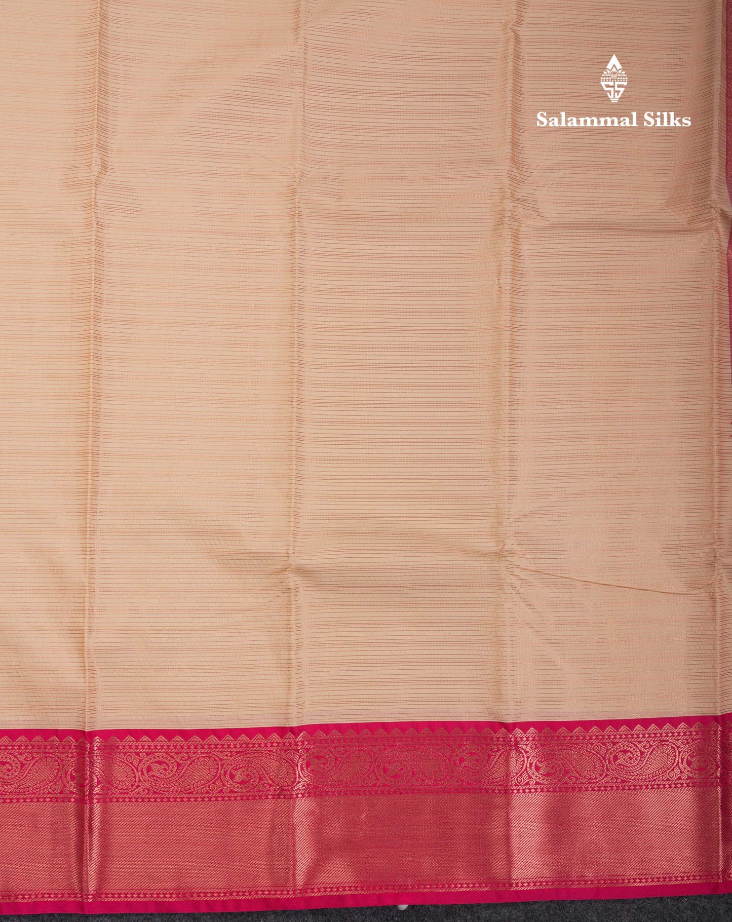Beautiful Cream Traditional Vaira Oosi Semi Silk Saree With Pink Korvai Border