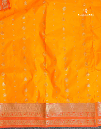 Semi Silk Saree - Mustard Yellow Colour Body Zari Butta With Traditional Border | 9.5 Yards