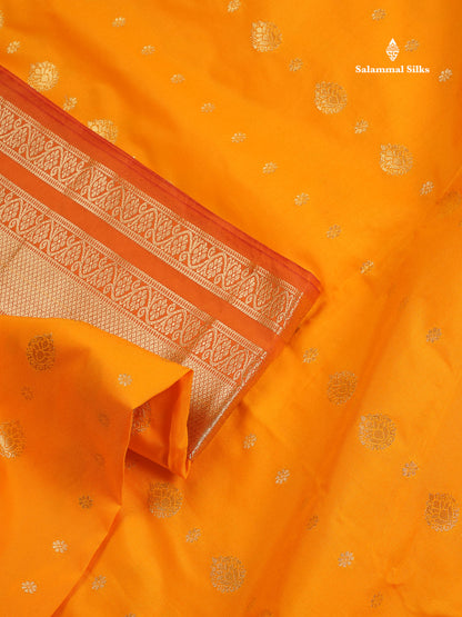 Semi Silk Saree - Mustard Yellow Colour Body Zari Butta With Traditional Border | 9.5 Yards