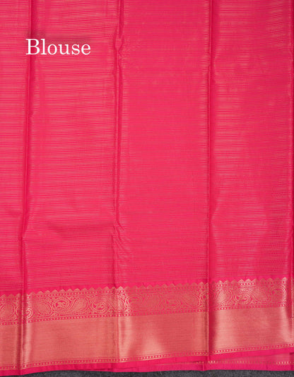 Beautiful Cream Traditional Vaira Oosi Semi Silk Saree With Pink Korvai Border