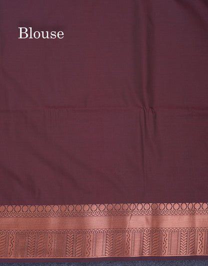 Beautiful Light Grey Semi Soft Silk Saree With Contrast Dark Brown Blouse