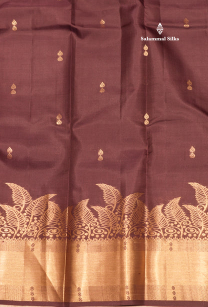 Dark Brown Pure Kanjivaram Silk Saree With Turning Border