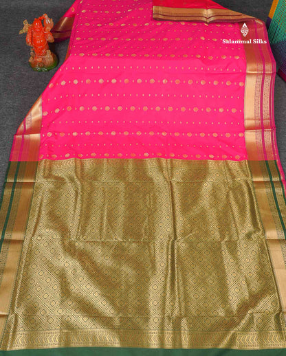 Semi Silk Saree - Pink Colour Body Zari Butta With Traditional Border | 9.5 Yards