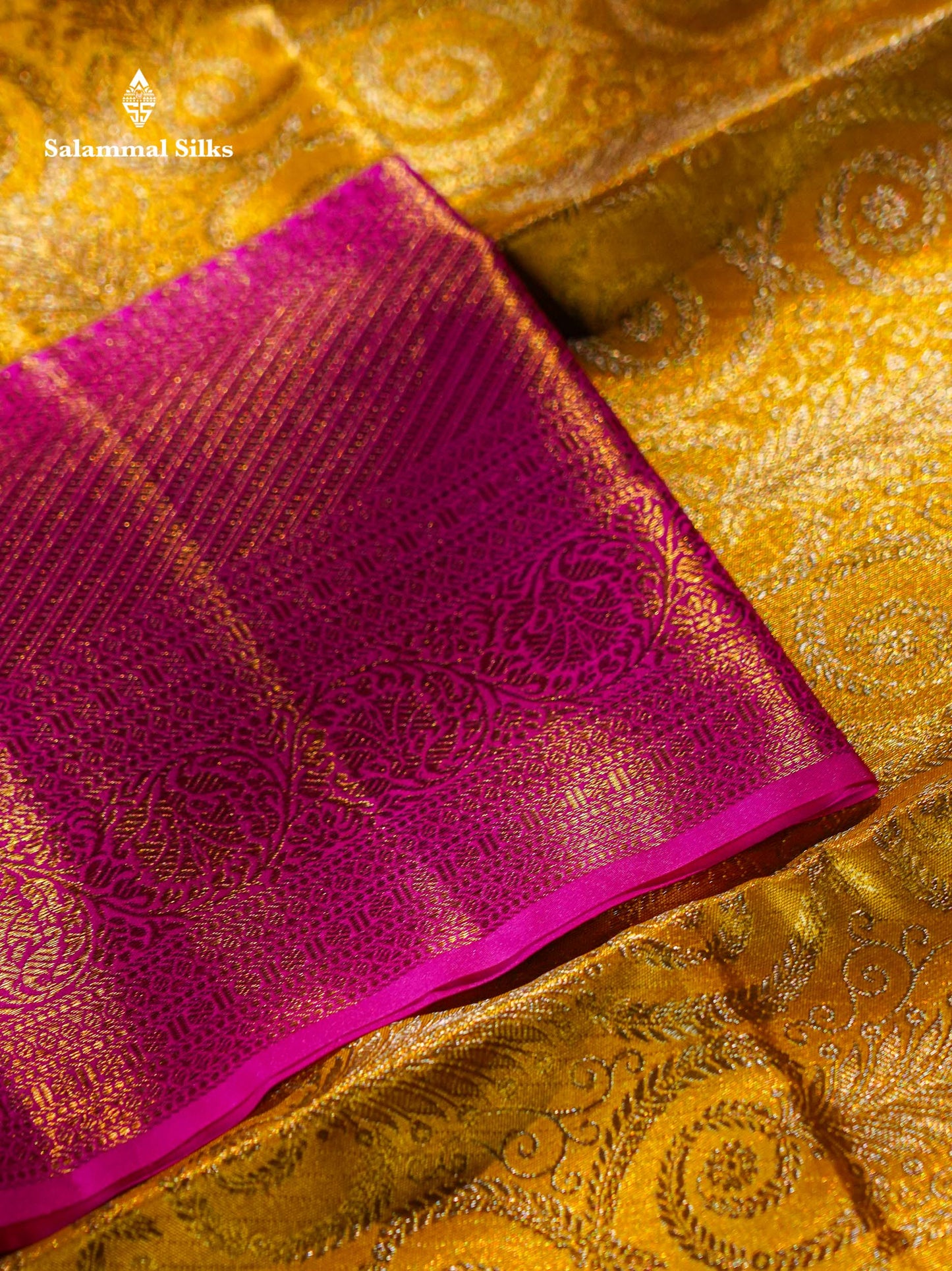 Gold Colour Pure Kanjivaram Tissue Silk Saree With Contrast Pink Border