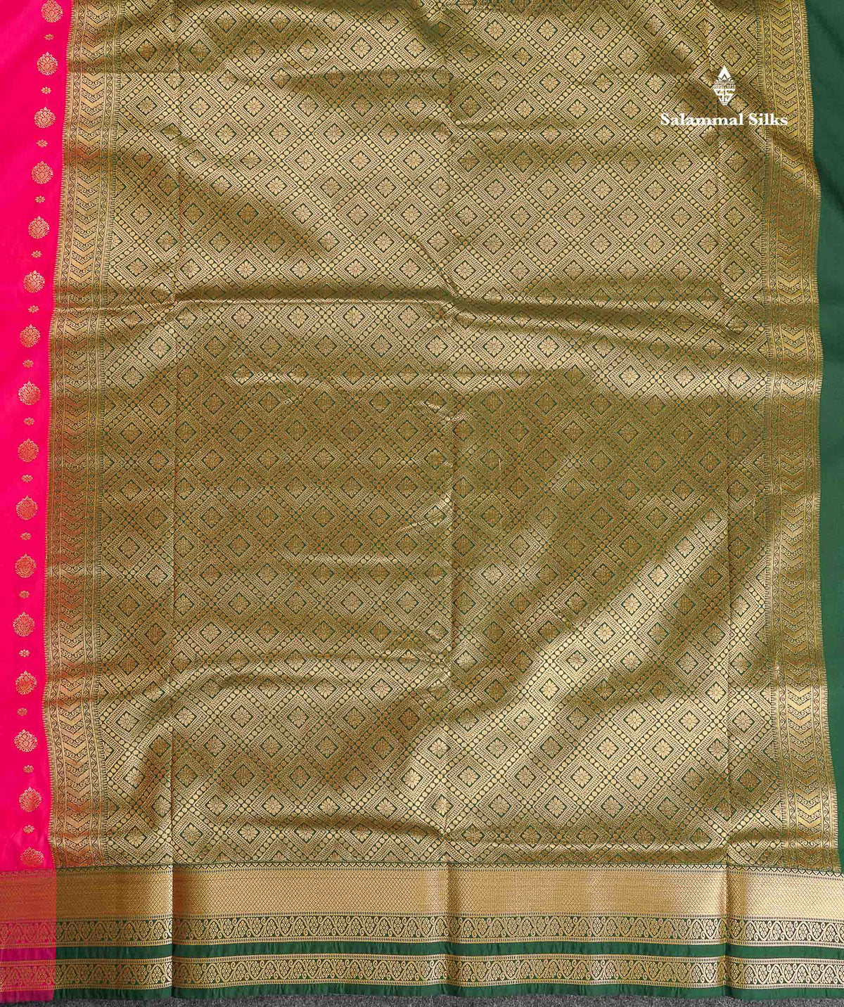 Semi Silk Saree - Bottle Green Colour Body Zari Butta With Traditional Border | 9.5 Yards