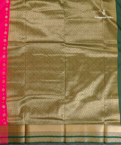 Semi Silk Saree - Bottle Green Colour Body Zari Butta With Traditional Border | 9.5 Yards