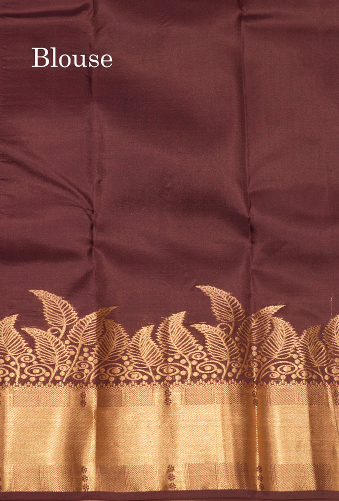 Dark Brown Pure Kanjivaram Silk Saree With Turning Border