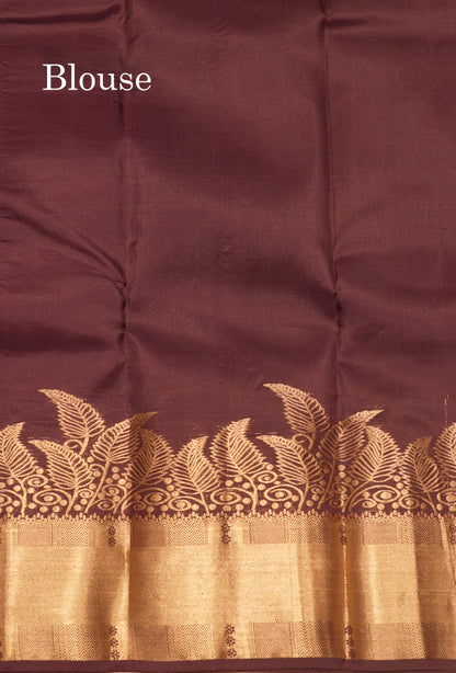 Dark Brown Pure Kanjivaram Silk Saree With Turning Border