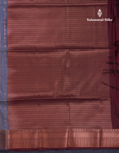 Beautiful Light Grey Semi Soft Silk Saree With Contrast Dark Brown Blouse