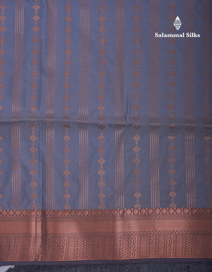 Beautiful Light Grey Semi Soft Silk Saree With Contrast Dark Brown Blouse