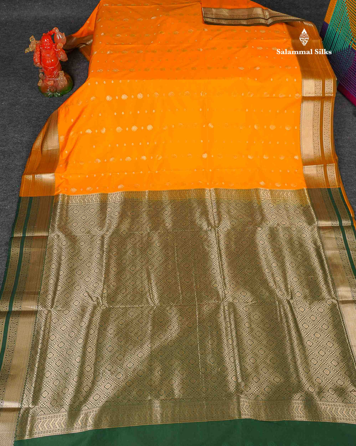 Semi Silk Saree - Orange Colour Body Zari Butta With Traditional Border | 9.5 Yards