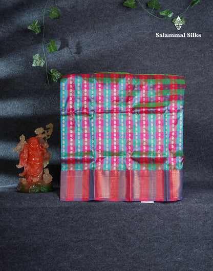 Pure Silk Pattu Pavadai ( MultiColour Checks ) With Red Blouse 27"