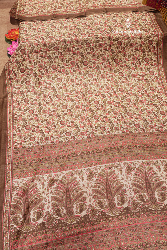 Half White Colour Fancy Semi Tussar Saree With Blouse