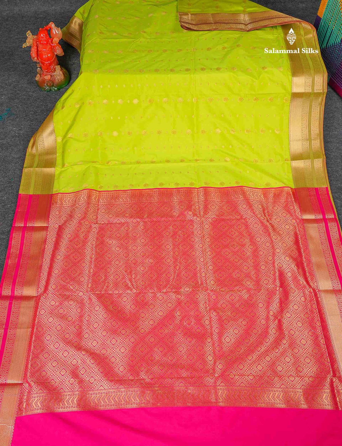 Semi Silk Saree - Lime Green Colour Body Zari Butta With Traditional Border | 9.5 Yards