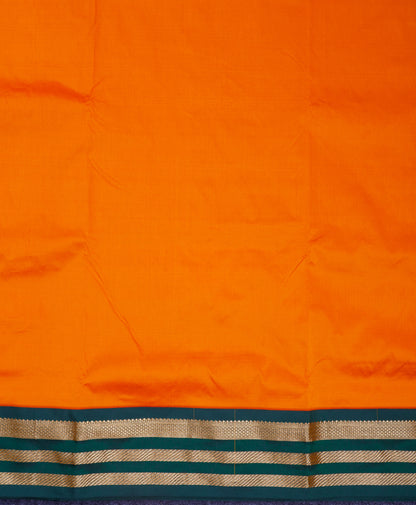 9.5 Yards Semi Silk Saree Mango Yellow with Contrast Bottle Green Traditional Border