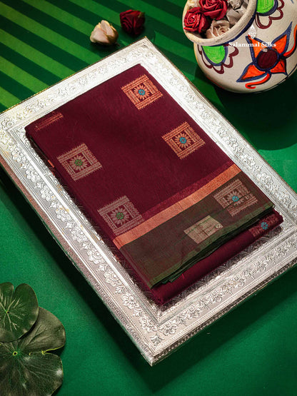 Violet Beautiful SICO Cotton Saree With Bottle Green Border