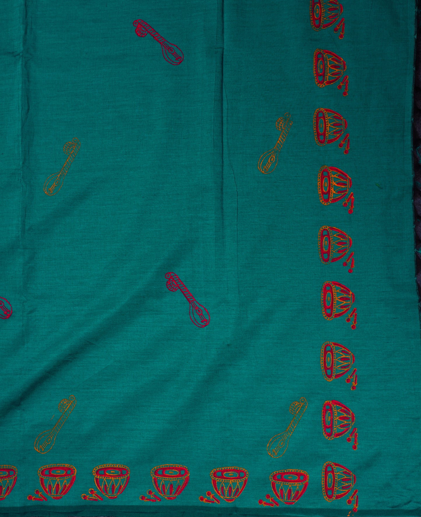 Beautiful Sapphire Green South Cotton Printed Saree With Contrast Mustard Yellow Blouse