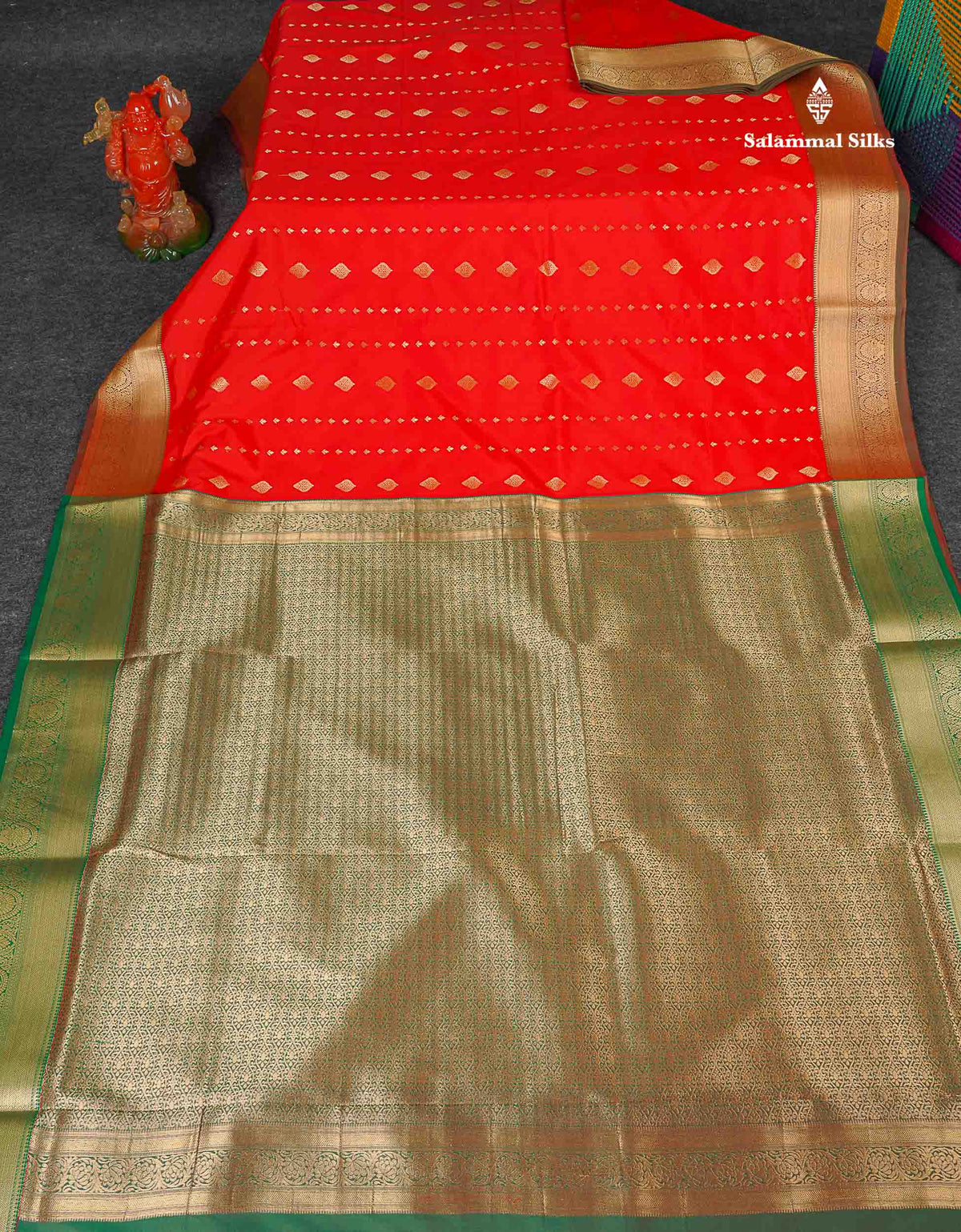 Semi Silk Saree - Chilly Red Colour Body Zari Butta With Tradiional Border | 9.5 Yards