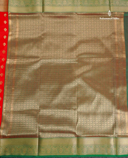 Semi Silk Saree - Chilly Red Colour Body Zari Butta With Tradiional Border | 9.5 Yards
