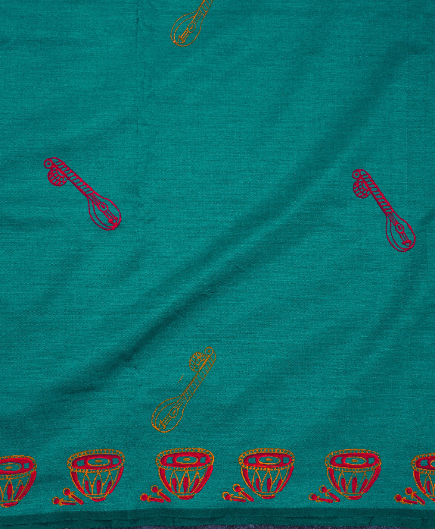 Beautiful Sapphire Green South Cotton Printed Saree With Contrast Mustard Yellow Blouse