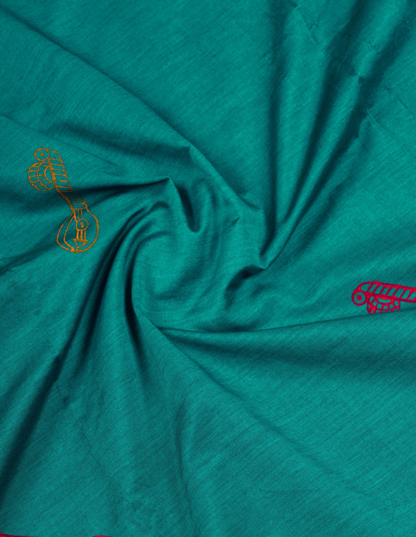 Beautiful Sapphire Green South Cotton Printed Saree With Contrast Mustard Yellow Blouse