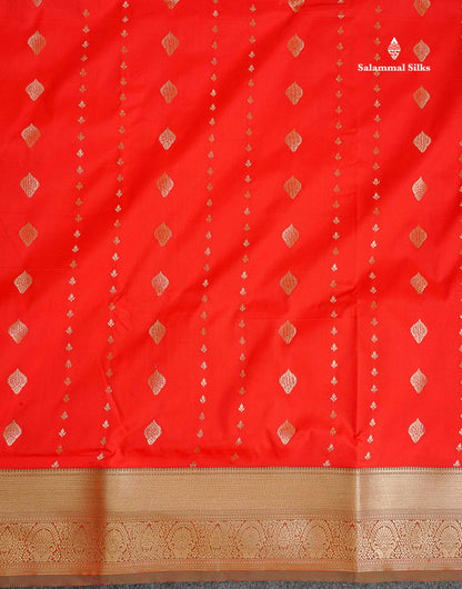 Semi Silk Saree - Chilly Red Colour Body Zari Butta With Tradiional Border | 9.5 Yards