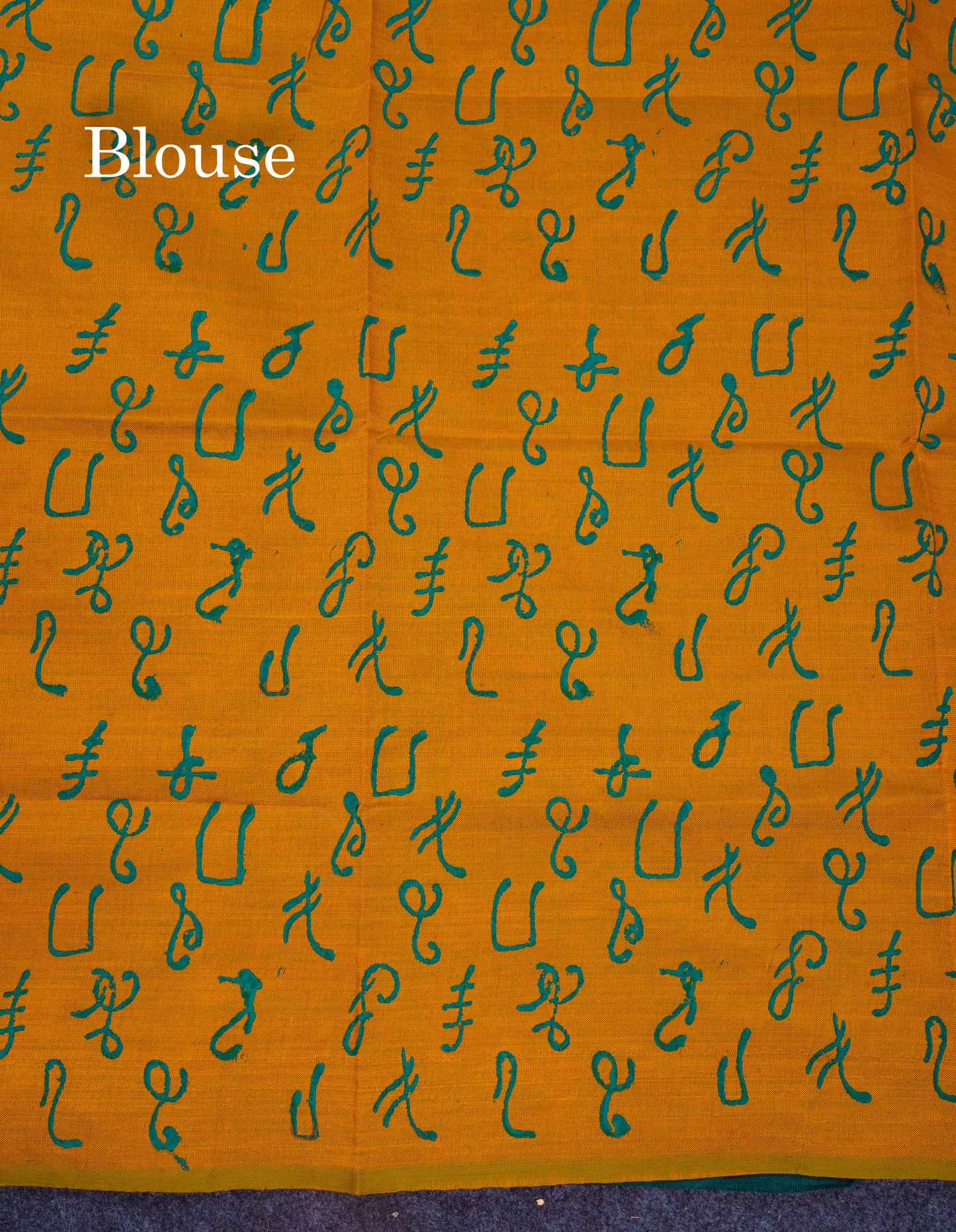 Beautiful Sapphire Green South Cotton Printed Saree With Contrast Mustard Yellow Blouse