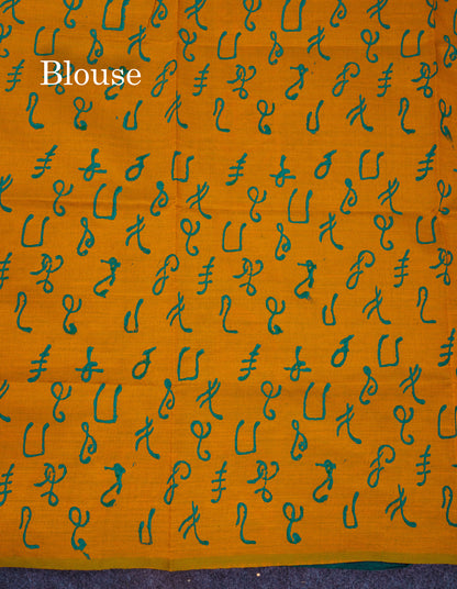 Beautiful Sapphire Green South Cotton Printed Saree With Contrast Mustard Yellow Blouse