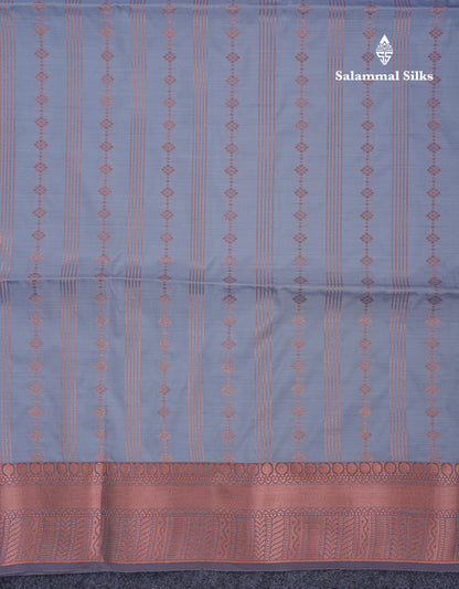 Beautiful Light Grey Semi Soft Silk Saree With Contrast Dark Brown Blouse