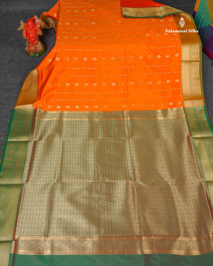 Semi Silk Saree - Orange Colour Body Zari Butta With Tradiional Border | 9.5 Yards
