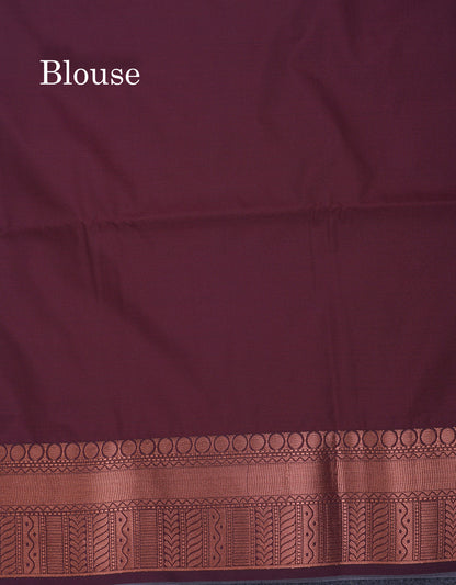 Beautiful Light Grey Semi Soft Silk Saree With Contrast Dark Brown Blouse