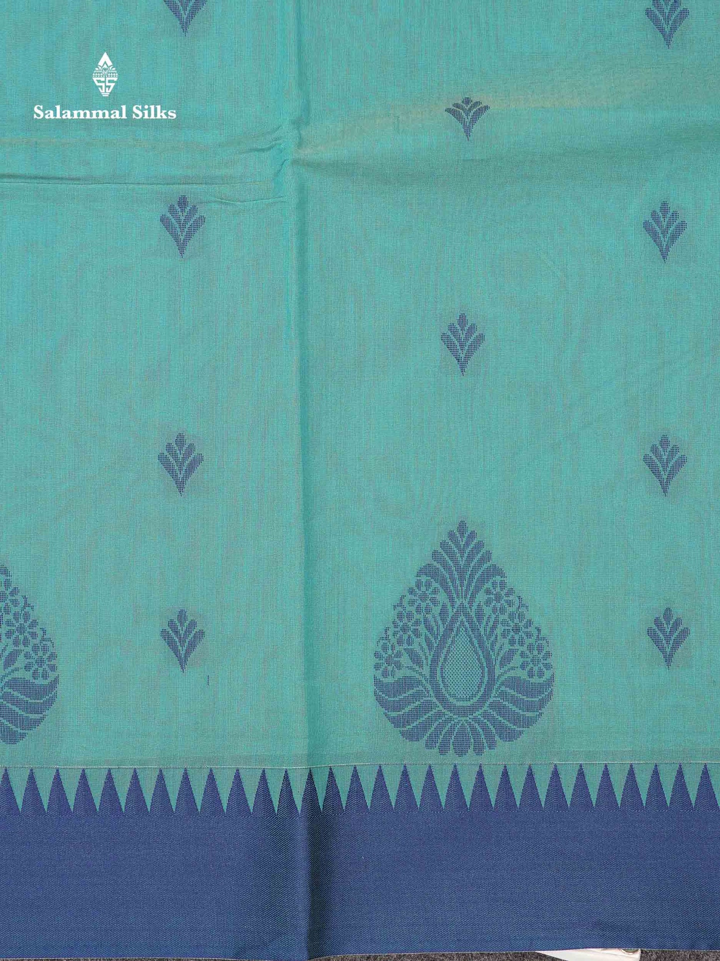 Beautiful Rexona Green Thread Work Kota Cotton Saree With Contrast Blueish Grey Traditional Border