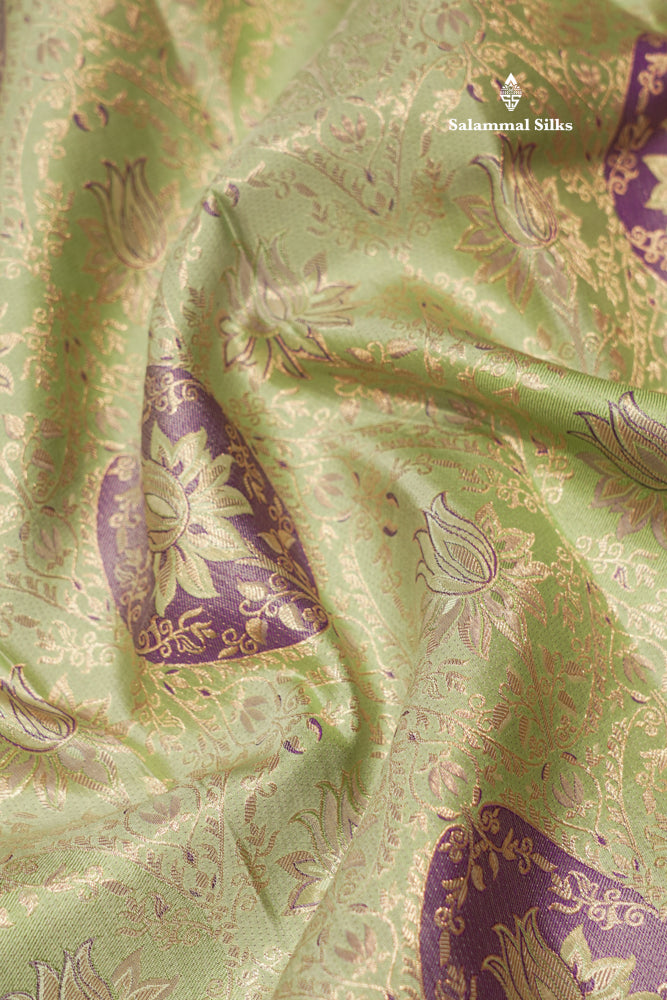 Pista Green Colour Pure Kanjivaram Silk Saree with Violet Border
