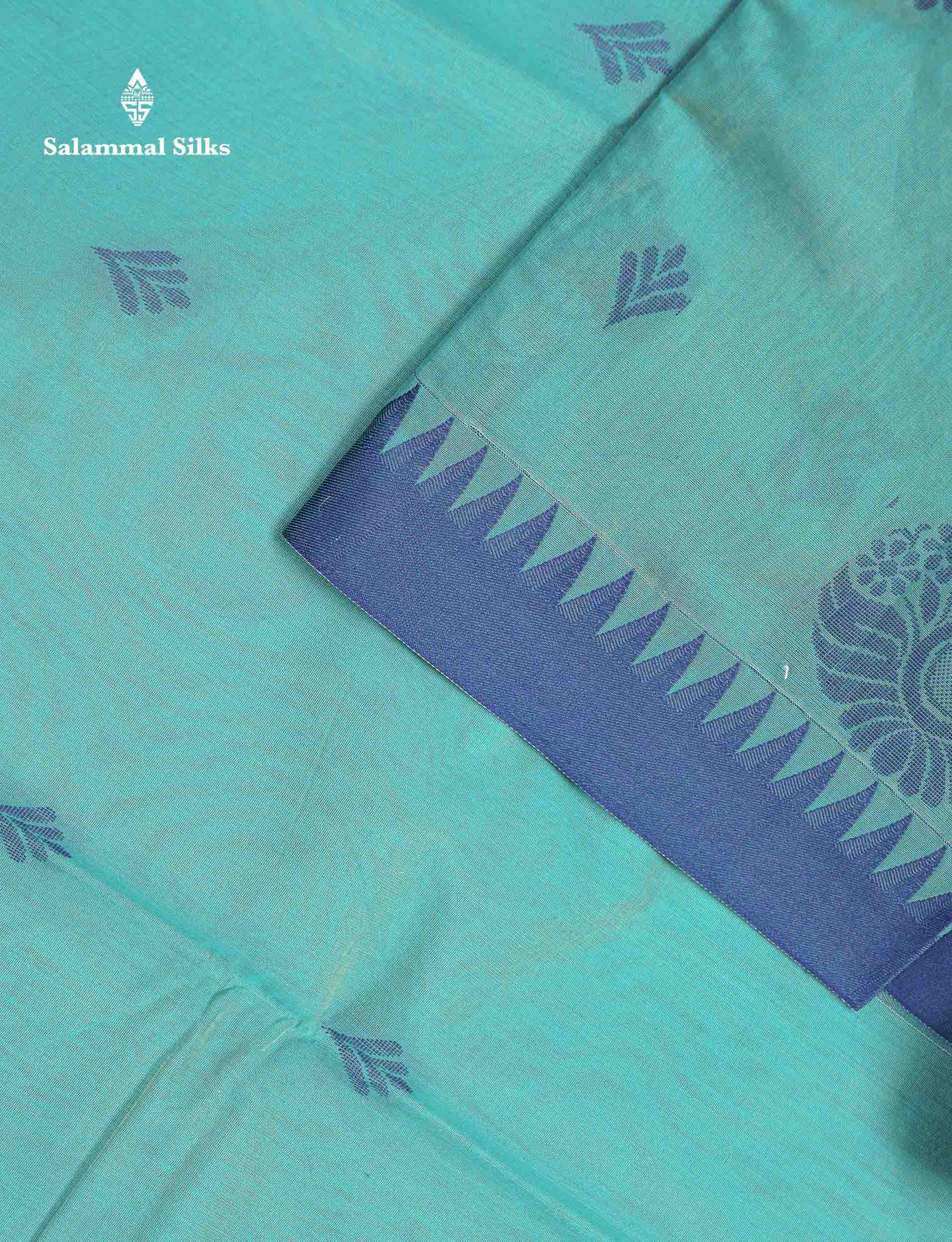 Beautiful Rexona Green Thread Work Kota Cotton Saree With Contrast Blueish Grey Traditional Border
