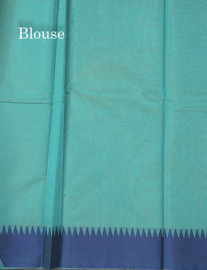Beautiful Rexona Green Thread Work Kota Cotton Saree With Contrast Blueish Grey Traditional Border