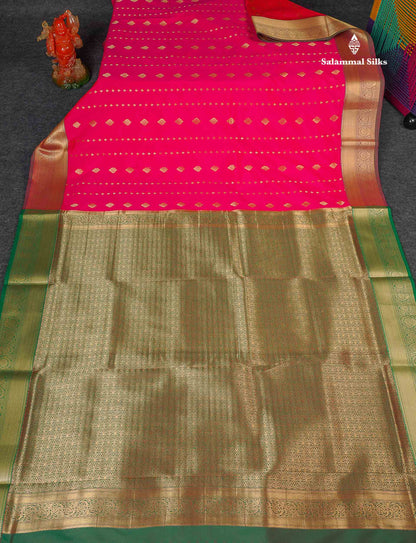 Semi Silk Saree - Pink Colour Body Zari Butta With Tradiional Border | 9.5 Yards
