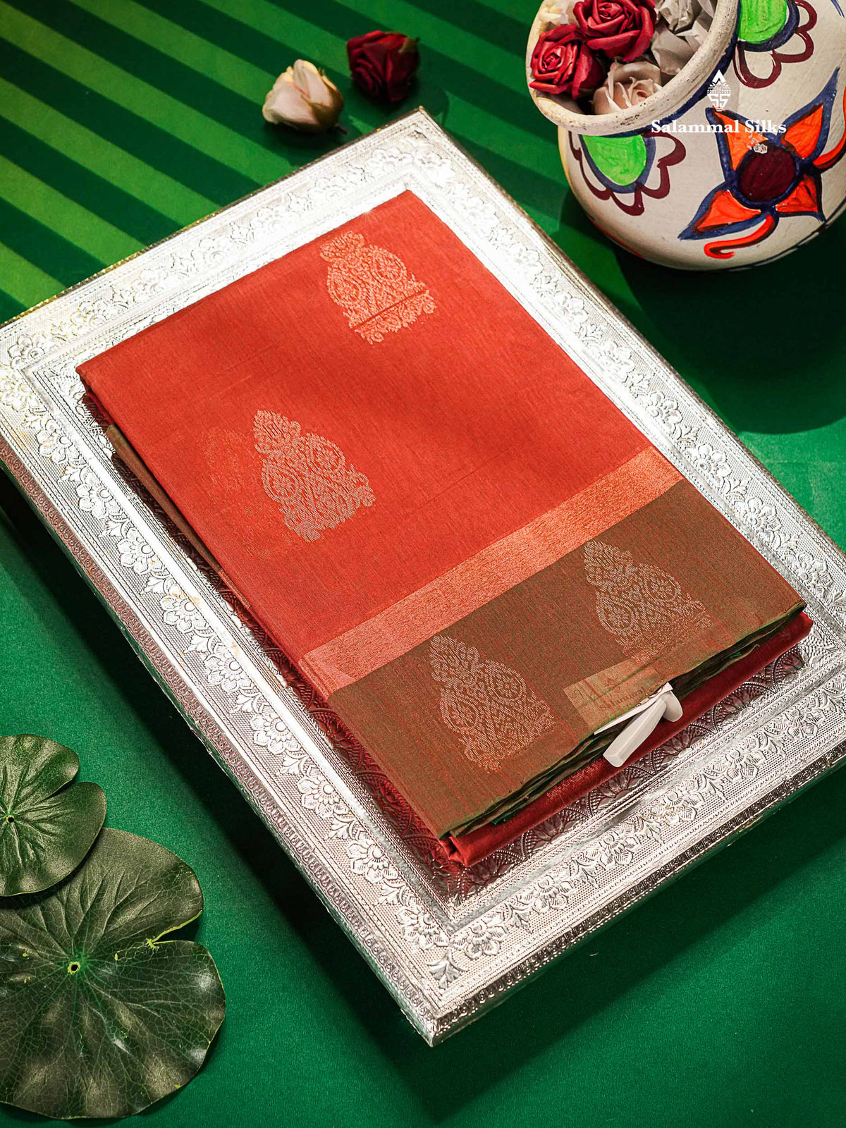 Beautiful Orange SICO Cotton Saree With Contrast Bottle Green Blouse