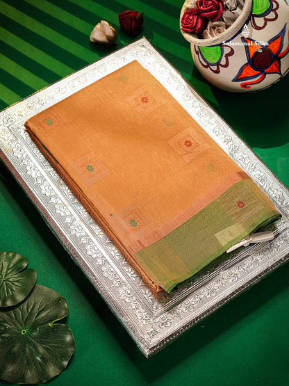 Beautiful Sandal Meenakari Work SICO Cotton Saree With Contrast Bottle Green Blouse