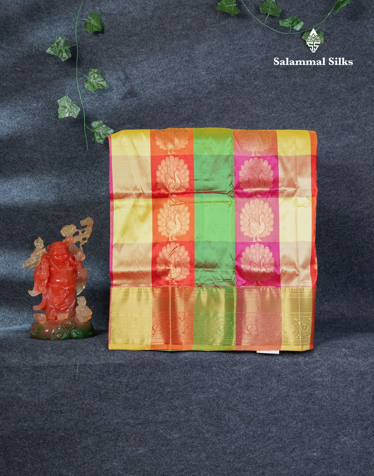 Pure Silk Pattu Pavadai (MultiColour Checks) With Green Blouse 27"