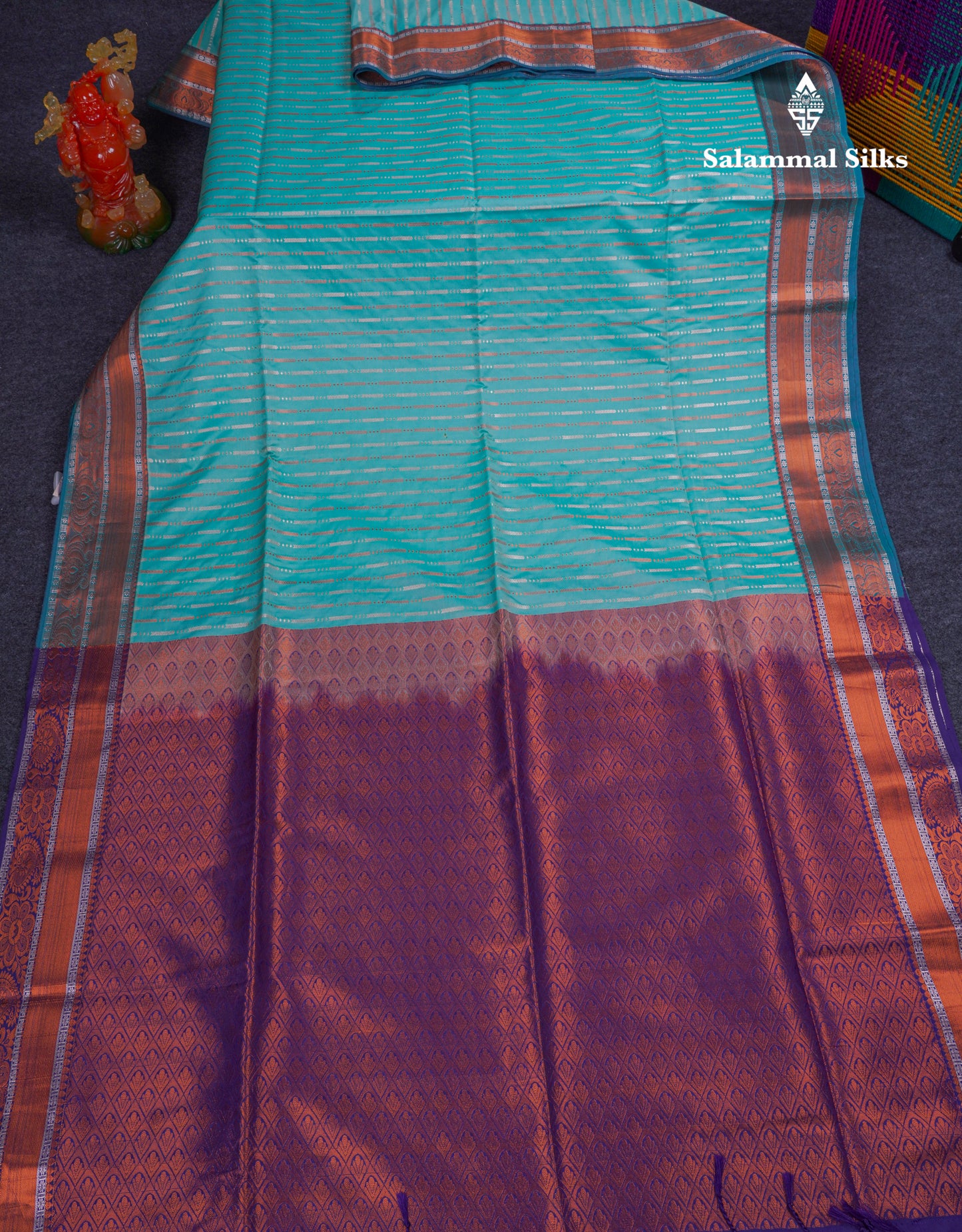 Beautiful Sapphire Blue Semi Soft Silk Saree With Contrast Navy Blue Blouse