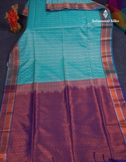 Beautiful Sapphire Blue Semi Soft Silk Saree With Contrast Navy Blue Blouse