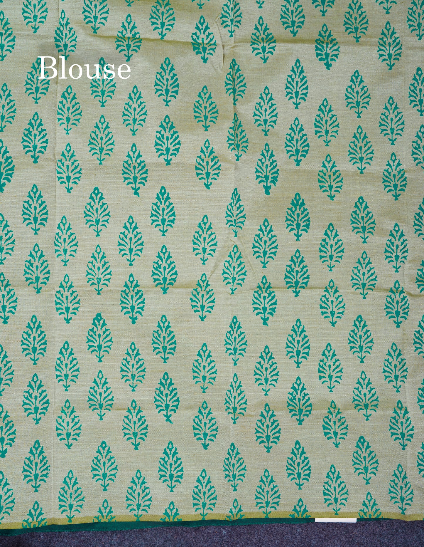 Beautiful Sapphire Green South Cotton Printed Saree With Contrast Cream Blouse