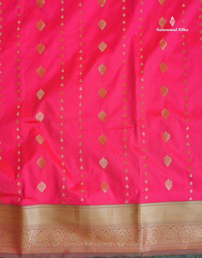 Semi Silk Saree - Chilly Red Colour Body Zari Butta With Tradiional Border | 9.5 Yards