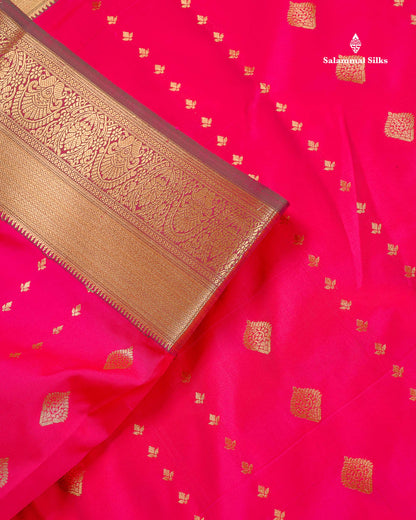 Semi Silk Saree - Chilly Red Colour Body Zari Butta With Tradiional Border | 9.5 Yards