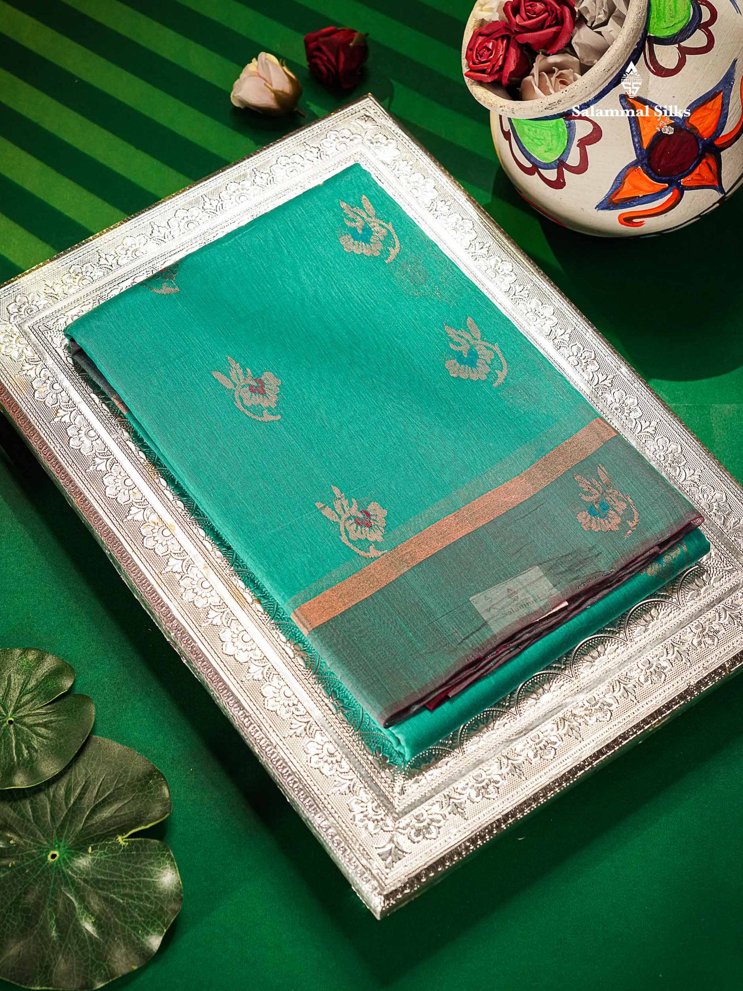 Beautiful Sapphire Blue SICO Cotton Saree With Contrast Dark Magenta Blouse