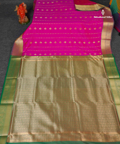 Semi Silk Saree - Magenta Pink Colour Body Zari Butta With Tradiional Border | 9.5 Yards