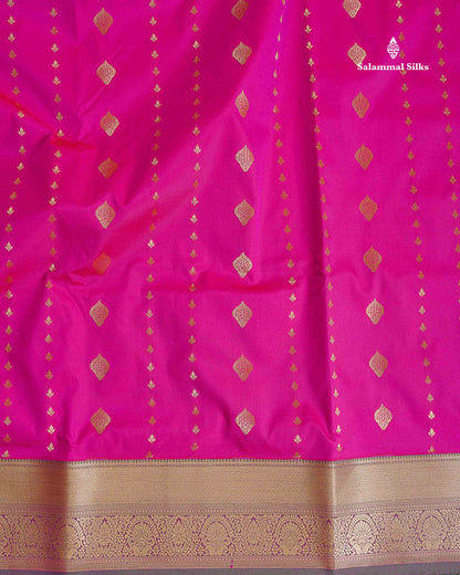 Semi Silk Saree - Chilly Red Colour Body Zari Butta With Tradiional Border | 9.5 Yards
